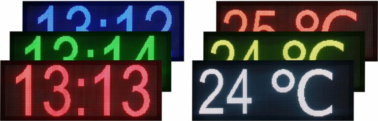 reloj temperatura led video full color fotos termómetro exterior publicidad luminosidad cartelería digital